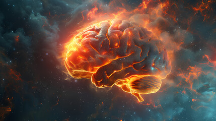 Wall Mural - Concept art of a human brain exploding with knowledge and creativity 