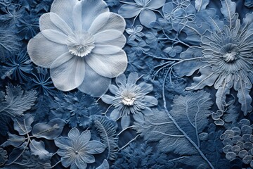 Wall Mural - A blue color floral embroidery wallpaper background