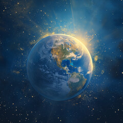 illustration of planet earth with golden flashes of light