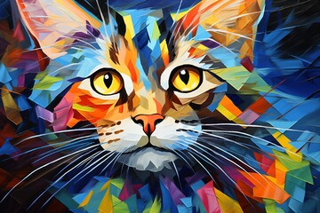 Wall Mural - Mosaic painting of a cat