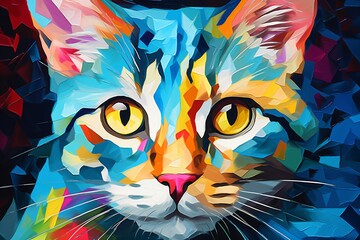 Wall Mural - A colorful mosaic or block painting or art of a cat