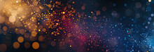 A Blue Yellow Red Green Gold Background With Stars. Suitable For Celestial, Festive, Or Glamorous Design , Holiday-themed Graphics.glitter Lights. De Focused. Banner.bokeh Blur Circle