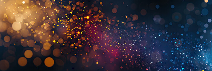 Wall Mural -  a blue yellow red green gold background with stars. Suitable for celestial, festive, or glamorous design , holiday-themed graphics.glitter lights. de focused. banner.bokeh blur circle