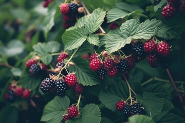 Wall Mural - Blackberry on the bush in the farm garden