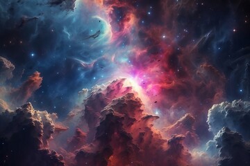 Wall Mural - abstract cosmic background featuring a blue-purple nebula and stars.