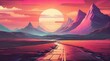 highway drive with beautiful sunrise landscape. Lettering Let's go travel, drive. highway drive adventure travel Summer driving Travel road car view. mountains horizon. 