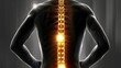 X-ray Illustration on blurred background, sick curved spine scoliosis, kyphosis, lordosis. Protrusion and hernia of the spine. Help from an osteopath, neurolog or surgeon, henriology. Healthy back