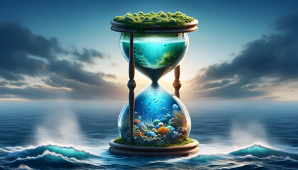 Time for recovery. Hourglass showing underwater scene
