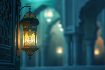 Sticker - Image of a mosque with a lantern and Islamic