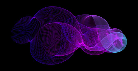 Wall Mural - Gradient wave line blend form. Abstract blue purple flowing lines design element. Dynamic neon line smoky shape. Sound waves or ai illustration concept. Vector organic curved pattern background