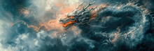 Close Up Of A Dragon Flying Through The Sky With Clouds. And Fireworks, Suitable For Fantasy Book Covers Or Mythical Creature Themed Designs.chinese New Years