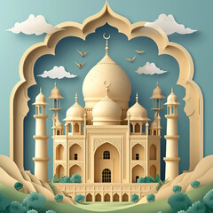 Wall Mural - Eid greetings with mosque background