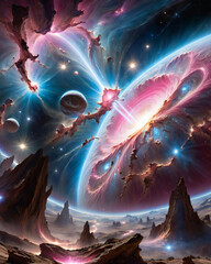 Surreal Cosmic Scenery - Plasma Jets, White Dwarf, and Asteroid in a Hyper-Detailed Celestial Fresco Gen AI