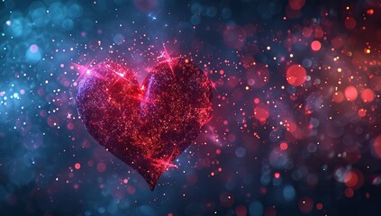Wall Mural - Heart composed of numerous sparks against a cosmic nebula background. The concept of love and passion.