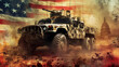 Gritty illustration showing an army Humvee representing American military might