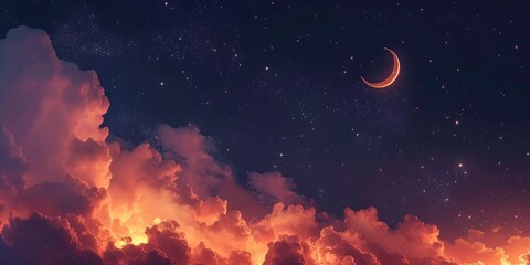 Wall Mural - radiant ramadan kareem, a background adorned with crescent, stars, and glowing clouds, illuminating 