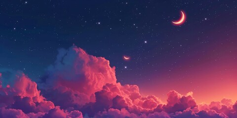 Wall Mural - radiant ramadan kareem, a background adorned with crescent, stars, and glowing clouds, illuminating 