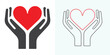 Heart in hand icons set. Hands-holding heart icon. Love icon. Health, medicine symbol. Voluntary signs. St. Valentine's Day concept. Vector isolated on the white background