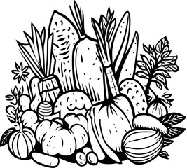 Wall Mural - hand drawn sketch of vegetables