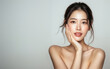 © A_visual - Beautiful young Asian woman, white, smooth, clean face. Studio atmosphere, advertising concept for cosmetics, spa, beauty clinic, Generative AI