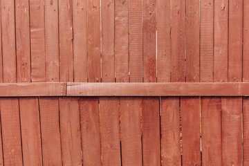 Wall Mural - A wooden fence is painted with red paint as a background