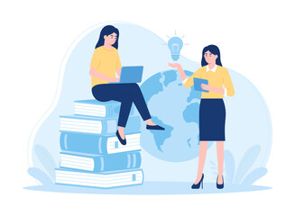 Wall Mural - People reading and teacher guidance concept flat illustration