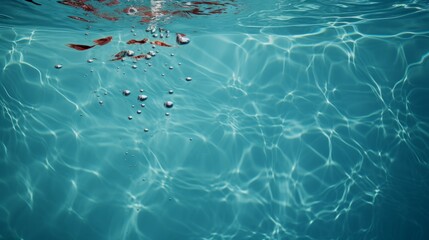 Wall Mural - Clean water with bubbles in the pool in the sunlight. Texture, blue water background.