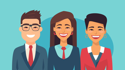 Happy office workers flat vector illustration. Cheerful corporate employees cartoon characters