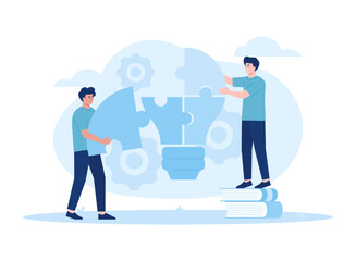 Wall Mural - Teamwork ideas of partnership and departmental cooperation concept flat illustration