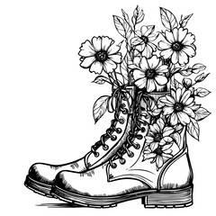 Sticker - Cowboy boots with flowers isolated on a white background. Vector illustration.