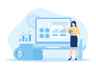 Wall Mural - Worker analyzes sales growth graph concept flat illustration