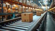 © Tn - box packages seamlessly moving along a conveyor belt in a busy warehouse fulfillment center