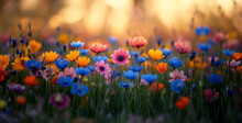 Red And Yellow Flowers, Field Of Flowers, A High Resolution Photograph Of A Vibrant