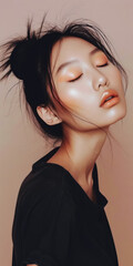 Fashion model portrait of an Asian woman with natural makeup