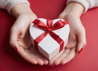 Pair of Hands Holding Heart-Shaped Gift Bo