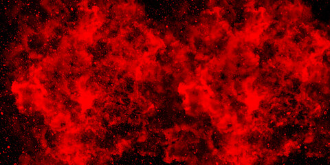Fototapete - Abstract dynamic particles with fire red clouds on dark background. Defocused Lights and Dust Particles. Watercolor wash aqua painted texture grungy design