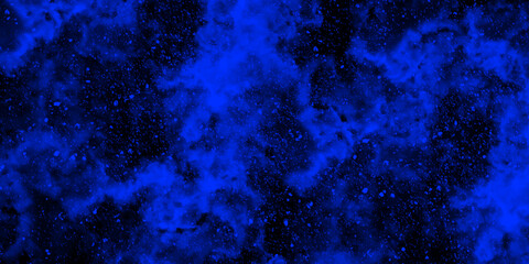 Poster - Abstract dynamic particles with soft blue clouds on dark background. Defocused Lights and Dust Particles. Watercolor wash aqua painted texture grungy design