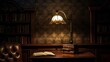 © vectorizer88 - Dimly lit corner of an old library, with ornate wallpaper and a classic reading lamp, offering a haven of solitude and history