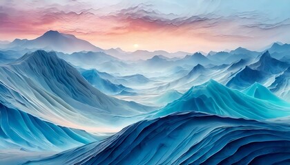 white background with blue and green wavy waves, in the style of dark black and pink, surreal 3d landscapes, dark sky-blue and dark orange,