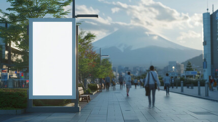 Wall Mural - Mountain Fuji with blank space board for service and product advertisement.