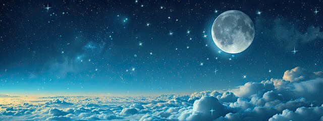 night sky adorned with clouds stars and luminous moon creating beautiful celestial tableau scene cap