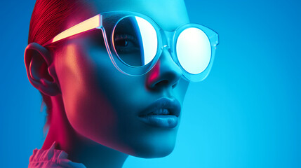 Wall Mural - Fashion model in a conceptual shoot, wearing futuristic sunglasses