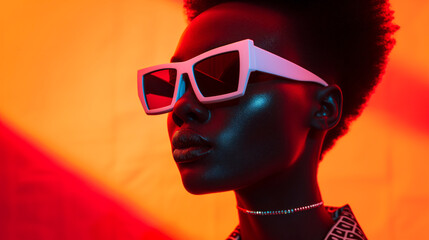 Sticker - Fashion model in a conceptual shoot, wearing futuristic sunglasses