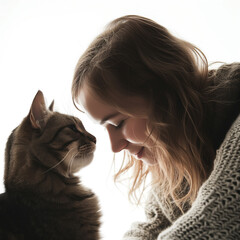 Poster - Heartwarming studio photoshoot of a cat lover tending to their feline companion