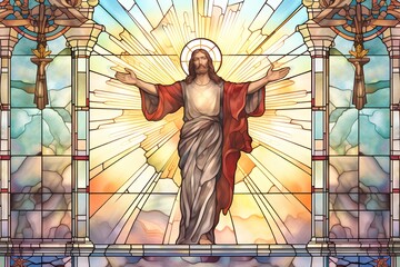 Wall Mural - Illustration in stained glass window style with Jesus Christ on the cross