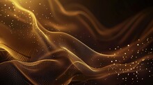 Abstract Light Gold Wavy Lines On Dark Brown Background