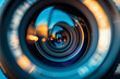 A camera lens close-up