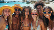 © Keitma - Group of young adults friends of diverse ethnicities enjoying a day at the beach , summer diversity concept image
