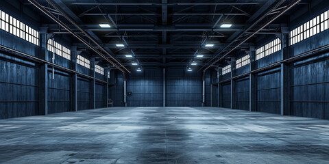 Background banner of an empty industrial warehouse