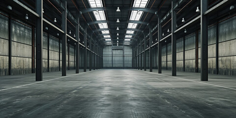 Background banner of an empty industrial warehouse